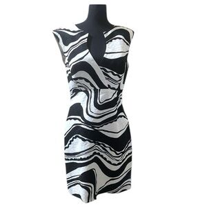 TRINA TURK Patterned Black & White Sleeveless Dress Women’s Size 8 Full Lining